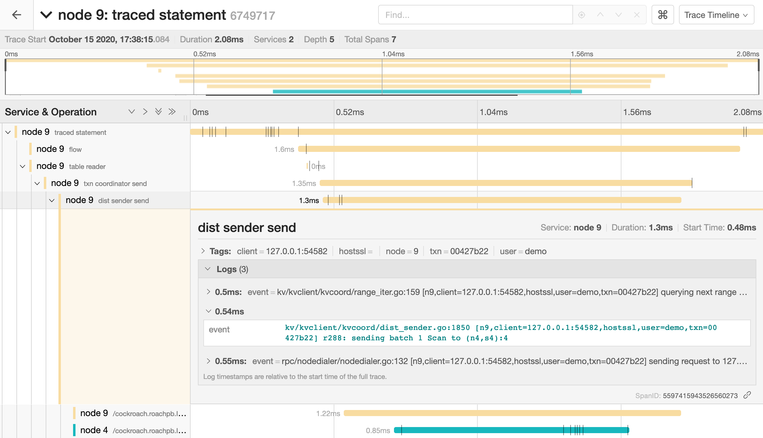 Jaeger Trace Log Messages